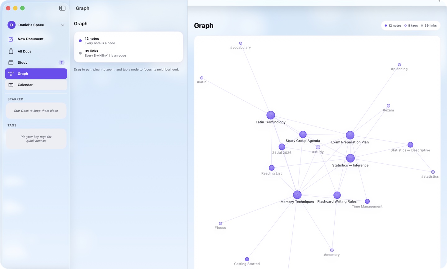 Lampira on the Mac: the knowledge graph of a study vault in a native window